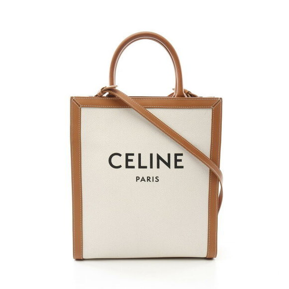 Celine Vertical Cabas Tote Bag Leather White Brown - Picture 1 of 7